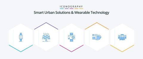 Solutions urbaines intelligentes et technologie portable Pack de 25 icônes bleues, y compris la technologie. photo. énergie. vidéo. action vecteur