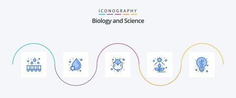 pack d'icônes bleu biologie 5, y compris la plante. feuilles. cadeau. ampoule. plante vecteur