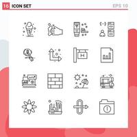 aperçu de l'interface mobile ensemble de 16 pictogrammes de recherche développer l'application de codage écologique éléments de conception vectoriels modifiables vecteur