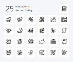 pack d'icônes de 25 lignes de nourriture, y compris la nourriture. poire. kebab. fruit. fête vecteur