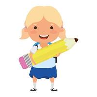 Jolie petite fille blonde étudiante avec personnage de crayon vecteur