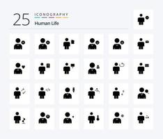 pack d'icônes humaines de 25 glyphes solides, y compris l'avatar. suivant. domicile. bas. Achevée vecteur