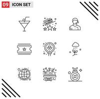 symboles d'icônes universels groupe de 9 contours modernes de la science atome football billets de cinéma billets de cinéma éléments de conception vectoriels modifiables vecteur