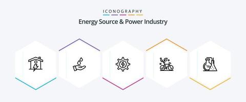 source d'énergie et pack d'icônes de 25 lignes de l'industrie de l'énergie, y compris les produits chimiques. plante. équipement. amical. cycle vecteur