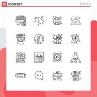 ensemble de pictogrammes de 16 contours simples d'éléments de conception vectoriels modifiables de chapeau de cinéma de globe de film de théâtre vecteur