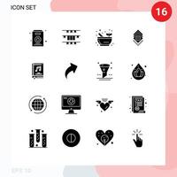 interface mobile glyphe solide ensemble de 16 pictogrammes de serveur de bol d'album multimédia définissant des éléments de conception vectoriels modifiables vecteur