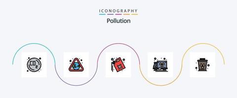 ligne de pollution remplie de pack d'icônes plat 5, y compris les ordures. les ordures. gaz. environnement. la pollution vecteur