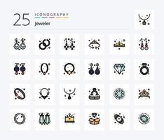 bijoux pack d'icônes rempli de 25 lignes comprenant une boucle d'oreille. bijoux. boucle d'oreille. bijoux. couronne vecteur