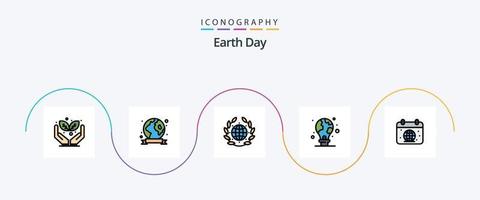 ligne de jour de la terre remplie de pack d'icônes plat 5, y compris le jour. la terre. vert. ampoule. vert vecteur