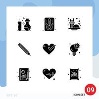 9 pack de glyphes solides de l'interface utilisateur de signes et symboles modernes de bonne règle de coeur de café d'amour éléments de conception vectoriels modifiables vecteur