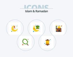 pack d'icônes plat islam et ramadan 5 conception d'icônes. musulman. lune. croissant. cadeau. ruban vecteur