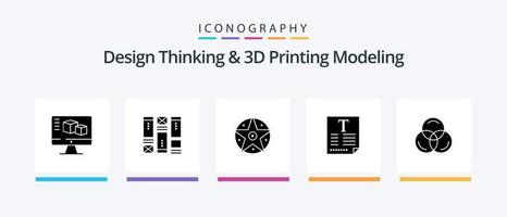 design thinking et d printing modeling glyph 5 pack d'icônes incluant la couleur. source. pentacle. affiche. dossier. conception d'icônes créatives vecteur