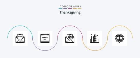 pack d'icônes de la ligne 5 de thanksgiving, y compris le grain. l'automne. dinde rôtie. action de grâces. les salutations vecteur