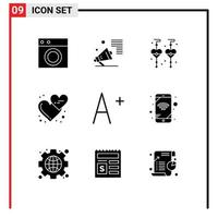 interface utilisateur pack de 9 glyphes solides de base de coeurs d'amour coeur haut-parleur emojis amour éléments de conception vectoriels modifiables vecteur