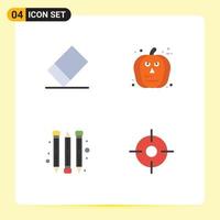 pictogramme ensemble de 4 icônes plates simples de cartes en caoutchouc citrouille fournitures scolaires éléments de conception vectoriels modifiables vecteur