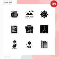 9 ensemble de glyphes solides universels pour les applications web et mobiles données graphiques éléments de conception vectoriels modifiables de données d'entreprise vecteur