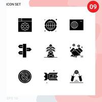 9 ensemble de glyphes solides universels pour les applications web et mobiles transmission conditionneur électrique panneau d'hiver éléments de conception vectoriels modifiables vecteur