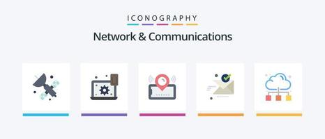 pack d'icônes plat 5 réseau et communications, y compris ok. envoyer. roue dentée. e-mail. billet. conception d'icônes créatives vecteur