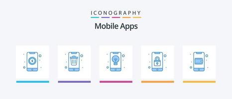 pack d'icônes bleu 5 applications mobiles, y compris mobile. application. téléphone intelligent. Sécurité. idée. conception d'icônes créatives vecteur