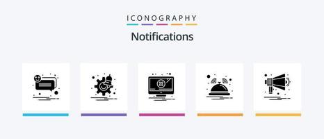 notifications pack d'icônes glyphe 5 comprenant le klaxon. un service. alerte. notification. cloche. conception d'icônes créatives vecteur