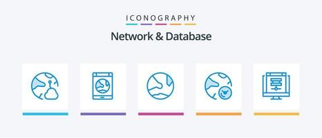 pack d'icônes réseau et base de données bleu 5 comprenant des informations. une analyse. en ligne. social. réseau. conception d'icônes créatives vecteur