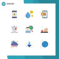 interface mobile couleur plate ensemble de 9 pictogrammes de temps employé analyse commerciale mobile éléments de conception vectoriels modifiables vecteur