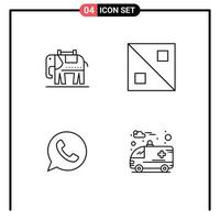 ligne d'interface mobile ensemble de 4 pictogrammes d'éléments de conception vectoriels modifiables de l'application cross app elephent watts vecteur