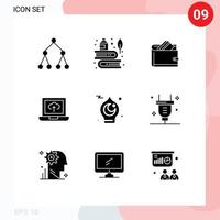 interface mobile ensemble de glyphes solides de 9 pictogrammes d'éléments de conception vectoriels modifiables de portefeuille de téléchargement islamique pour ordinateur portable vecteur