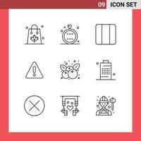 ensemble de pictogrammes de 9 contours simples d'alerte d'anneau de danger de signe éléments de conception vectoriels modifiables horizontaux vecteur