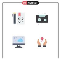 pack d'icônes plates de 4 symboles universels de moniteur c développer des éléments de conception vectoriels modifiables de soins de cassette vecteur