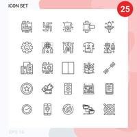 ligne d'interface mobile ensemble de 25 pictogrammes d'éléments de conception vectoriels modifiables de bobine d'éducation à l'eau de motivation mondiale vecteur