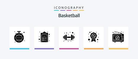 pack d'icônes de glyphe de basket-ball 5, y compris la télévision. habitent. Gym. basketball. insigne de reconnaissance. conception d'icônes créatives vecteur