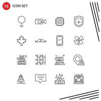 symboles d'icône universels groupe de 16 contours modernes de feuille de moustache micropuce canada sécurité éléments de conception vectoriels modifiables vecteur