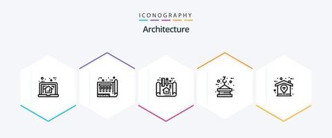 architecture pack d'icônes de 25 lignes comprenant une corde. crochet. papier. grue. plan vecteur