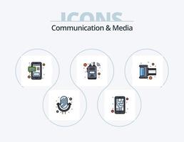 pack d'icônes remplies de ligne de communication et de médias 5 conception d'icônes. livre. talkie walkie. CD. radio. la communication vecteur