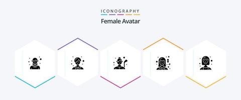 pack d'icônes avatar féminin 25 glyphes, y compris femme. Médicament. golf féminin. femelle. dame golfeur vecteur