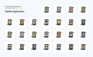 Pack d'icônes de style rempli de 25 applications mobiles vecteur