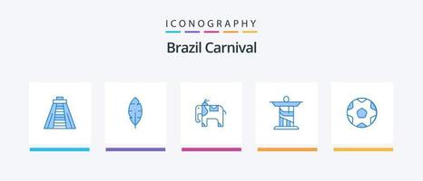 pack d'icônes bleu carnaval brésilien 5 comprenant. football. Jésus. des sports. Football. conception d'icônes créatives vecteur