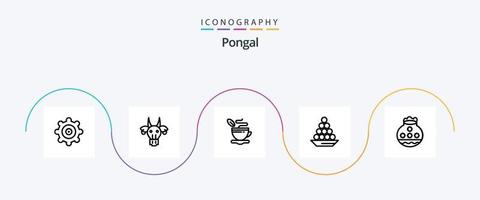 pack d'icônes pongal line 5 comprenant une friandise. laddu. Coupe. Indien. délicatesse vecteur