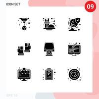 9 concept de glyphe solide pour sites Web mobiles et applications stockage de données dvd assurance gants de sport éléments de conception vectoriels modifiables vecteur