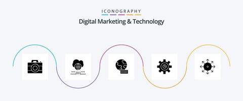 pack d'icônes glyphe 5 de marketing numérique et de technologie, y compris les médias. les publicités. monde. paramètre. commercialisation vecteur