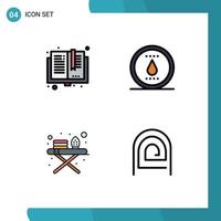 groupe de 4 couleurs plates modernes remplies pour la rentrée des classes table à repasser bibliothèque nature outils de repassage éléments de conception vectoriels modifiables vecteur