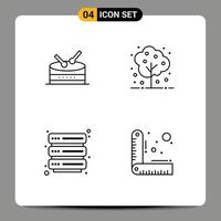 ensemble moderne de 4 pictogrammes de couleurs plates remplies d'arbre de conception de tambour hébergeant des éléments de conception vectoriels modifiables vecteur