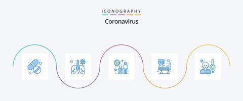pack d'icônes coronavirus bleu 5 comprenant le virus. touristique. traitement médical. lit d'hôpital vecteur