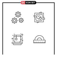 ensemble de 4 couleurs plates vectorielles remplies sur la grille pour le service de coupe de configuration éléments de conception vectoriels modifiables de thé d'amour vecteur