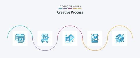 pack d'icônes de processus créatif bleu 5 comprenant. Créatif. processus. cible. dossier vecteur