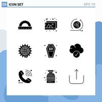 9 ensemble de glyphes solides universels pour les applications Web et mobiles cercueil développement de modélisation globale codage éléments de conception vectoriels modifiables vecteur