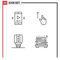 4 signes de ligne universels symboles de film main lecteur vidéo doigt led éléments de conception vectoriels modifiables vecteur