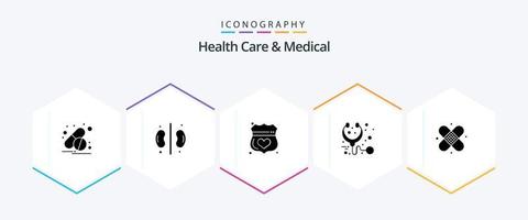 soins de santé et pack d'icônes médicales de 25 glyphes, y compris la santé. stéthoscope. médical. médical. se soucier vecteur