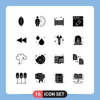 pack de glyphes solides de 16 symboles universels d'eau arrière lit mac app éléments de conception vectoriels modifiables vecteur